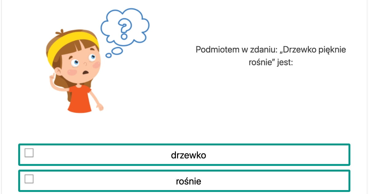 Interaktywny Quiz test Podmiot i orzeczenie dla dzieci uczniów