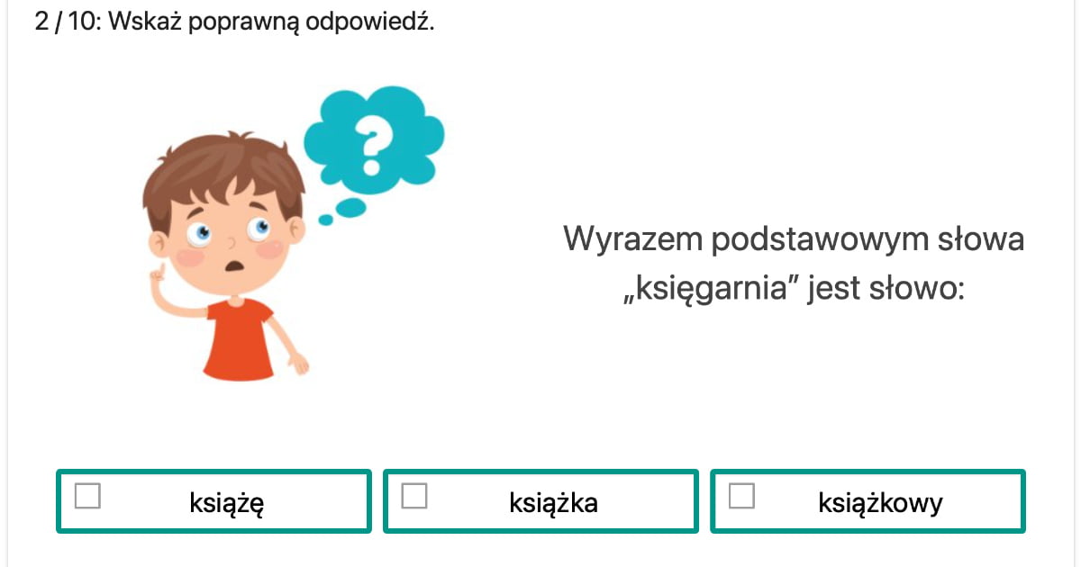 Quiz Wyrazy podstawowe i pochodne dla uczniów klasy 7 i 8