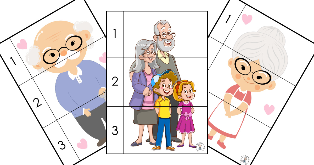 Dzień Babci i Dziadka Puzzle 3 karty pracy dla dzieci do druku