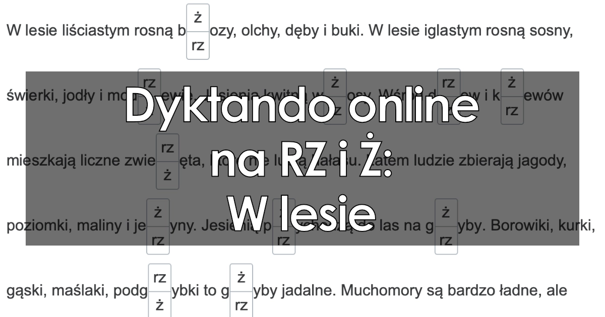 Dyktando W lesie na pisownię RZ i Ż dla klas 2 3