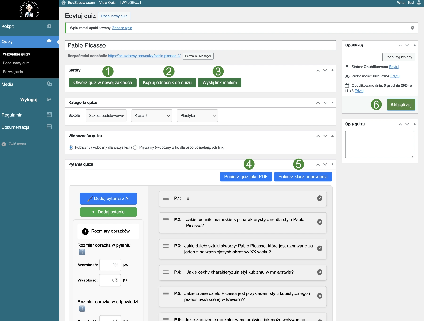 EdycjaQuizu2 Udostępniania quizu online i w PDF 41