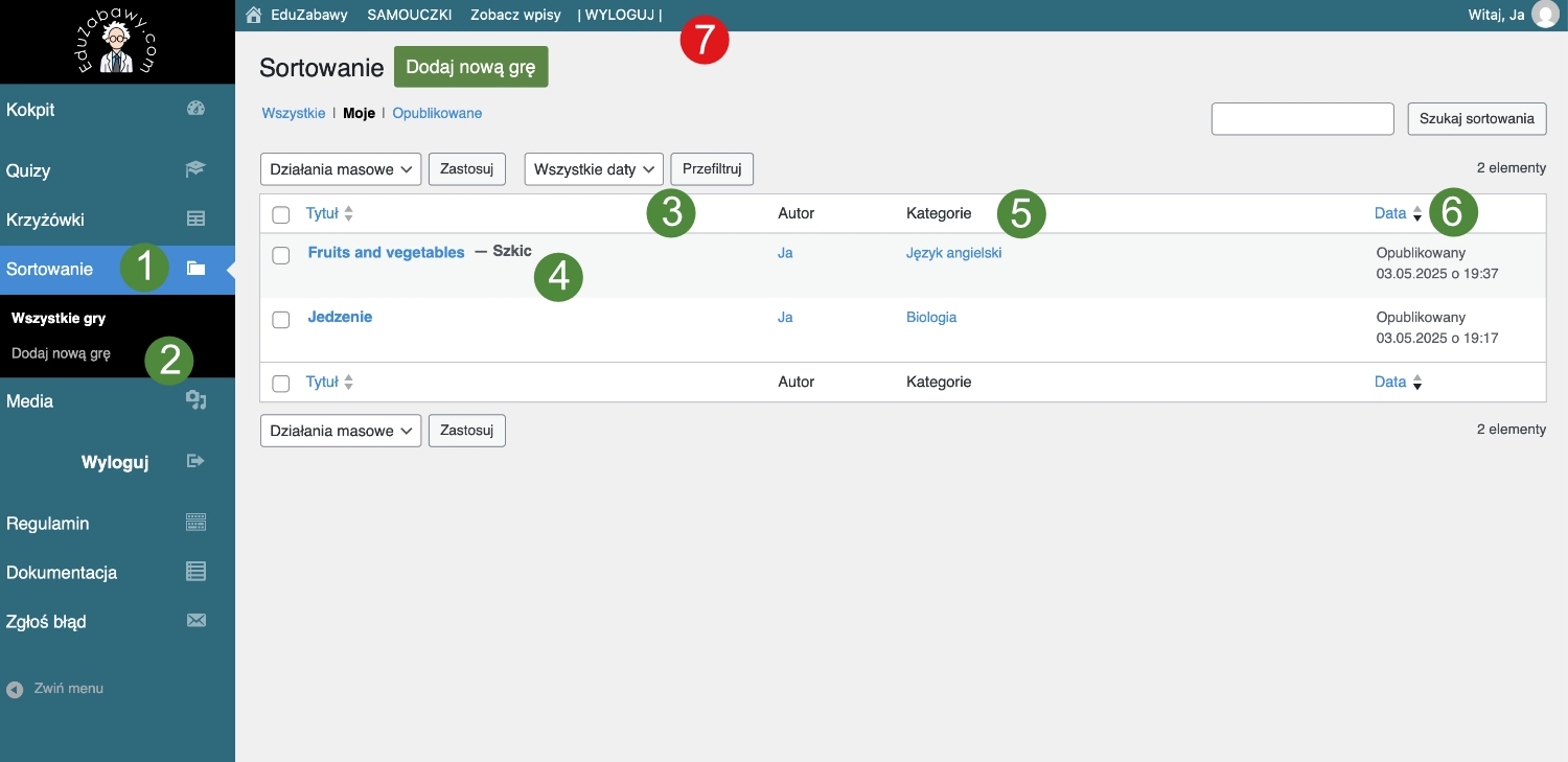 Interfejs zarządzania grami na sortowanie 1 Interfejs zarządzania grami na sortowanie 41
