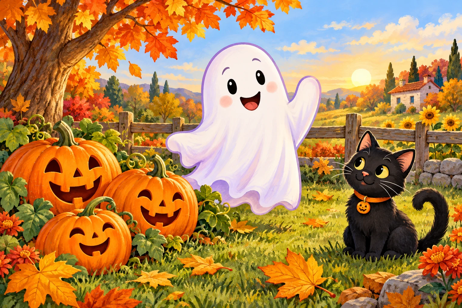 Puzzle: Halloween – przyjazny duszek wśród dyń – łatwe, 15 elementów 2 Puzzle: Halloween – przyjazny duszek wśród dyń – łatwe, 15 elementów