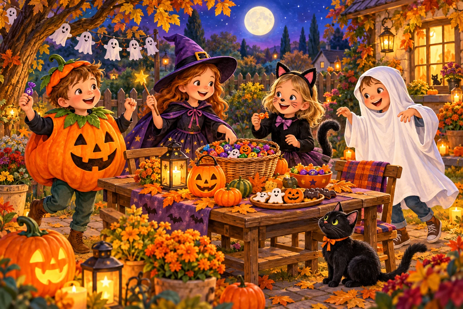 Puzzle: Halloween – bal przebierańców w ogrodzie – trudne, 30 elementów