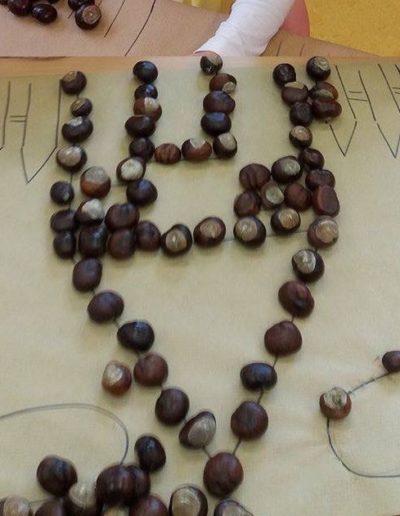 Praca plastyczna: Jesienna układanka z żołędzi i kasztanów 2