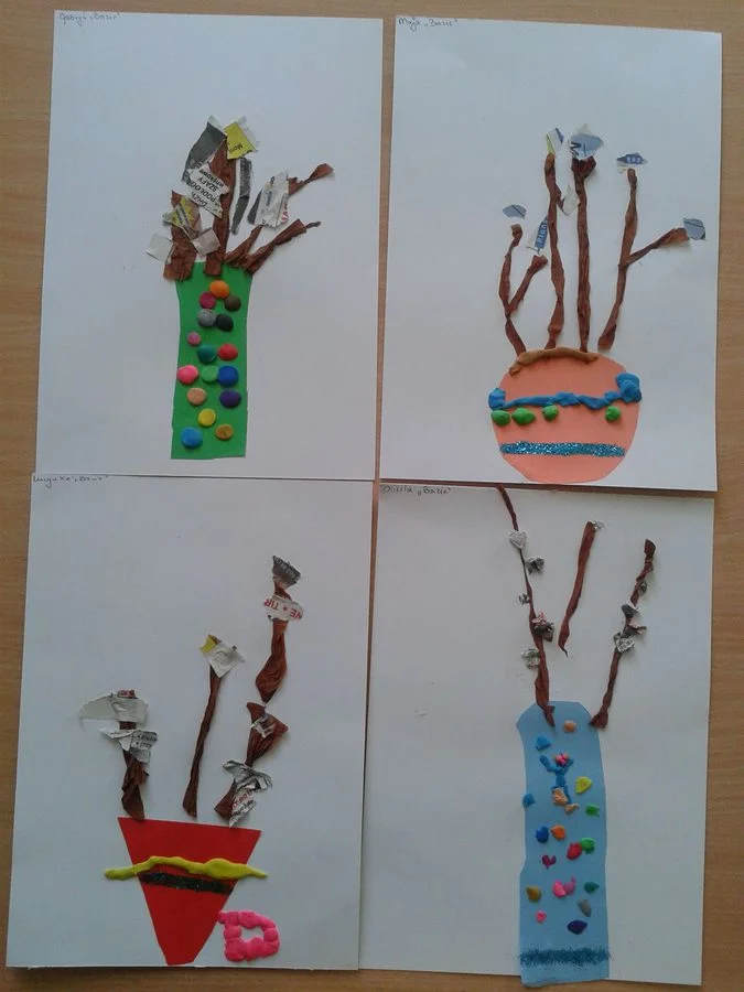 Praca plastyczna: Bazie w wazonie z plasteliny