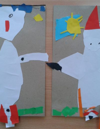 Praca plastyczna: Bociany - wycinanka i wydzieranka 1