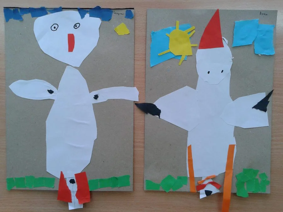 Praca plastyczna: Bociany – wycinanka i wydzieranka