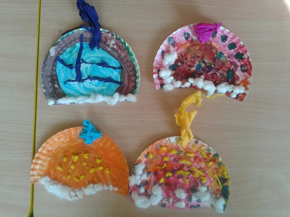 Praca plastyczna: Czapeczki z talerzyków tekturowych