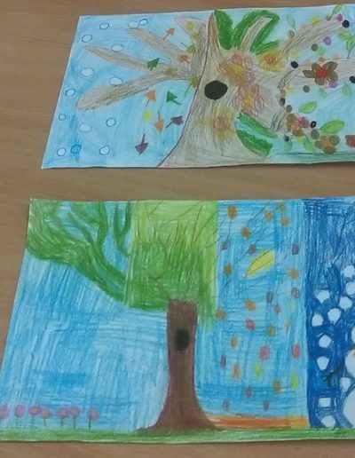 Praca plastyczna: Cztery pory roku - kredką malowane 2