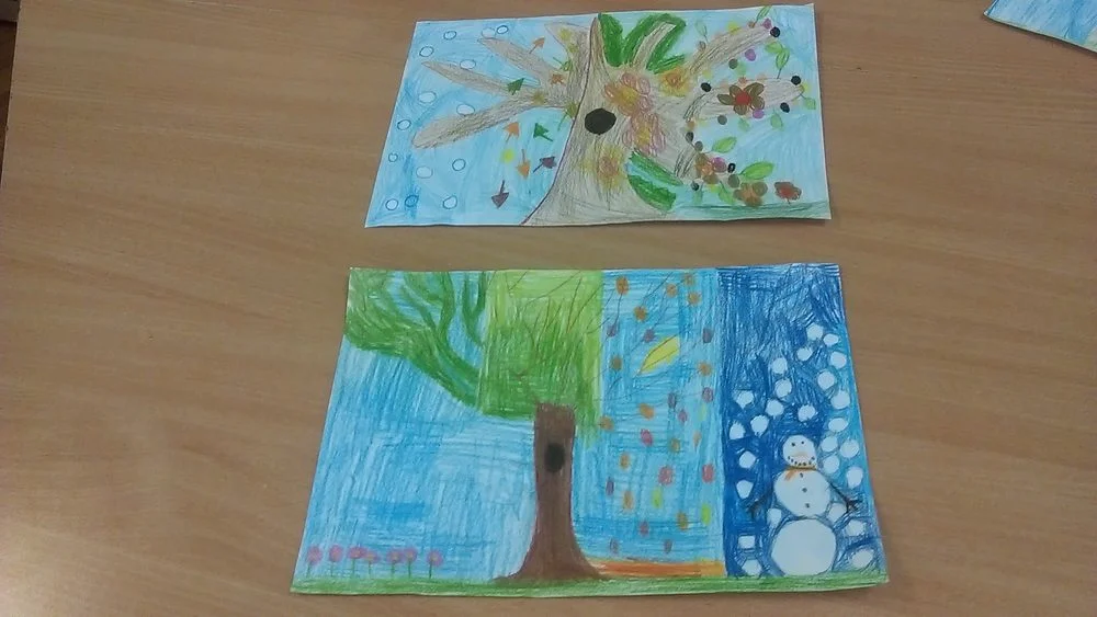 Praca plastyczna: Cztery pory roku – kredką malowane