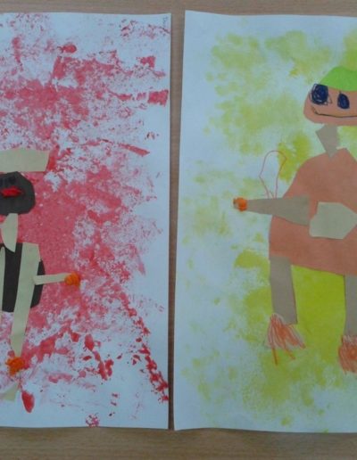 Praca plastyczna: Kasztanowe ludziki (przy użyciu farb i gąbki) 2