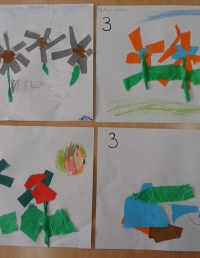 Praca plastyczna: Kwiatki z bibuły - utrwalanie cyfry 3 1