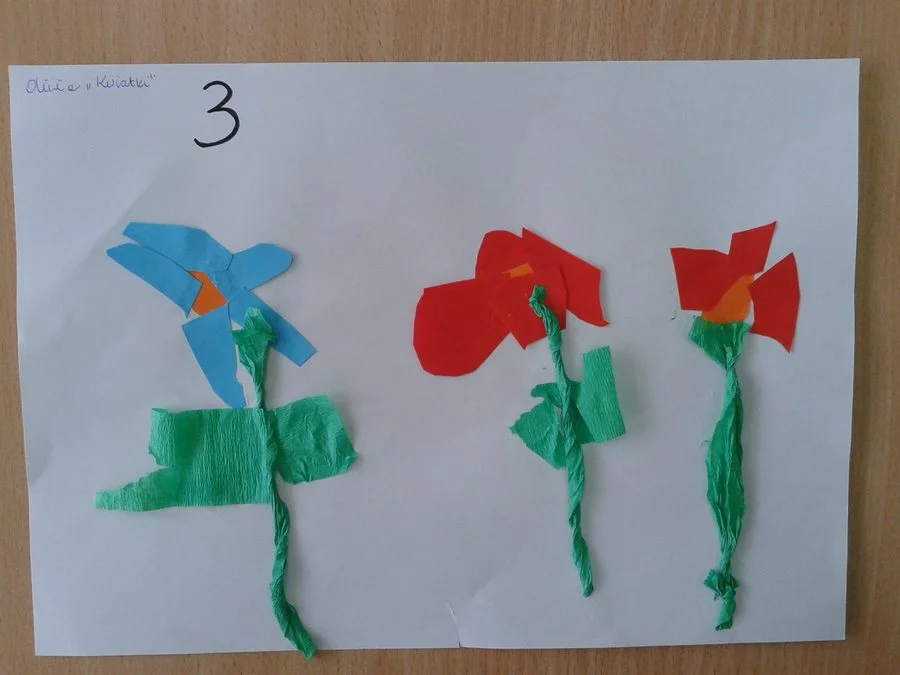 Praca plastyczna: Kwiatki z bibuły – utrwalanie cyfry 3