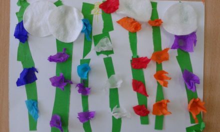 Praca plastyczna: Kwiatki na łące z bibuły