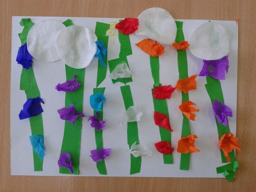 Praca plastyczna: Kwiatki na łące z bibuły