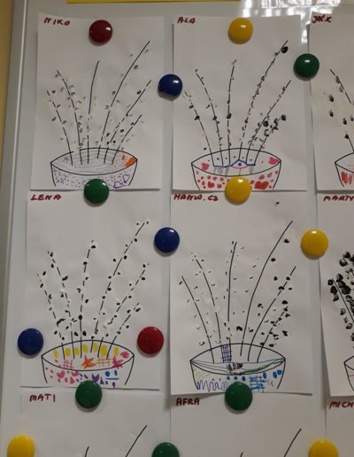 Praca plastyczna: Bazie kotki stemplowane paluszkami 2