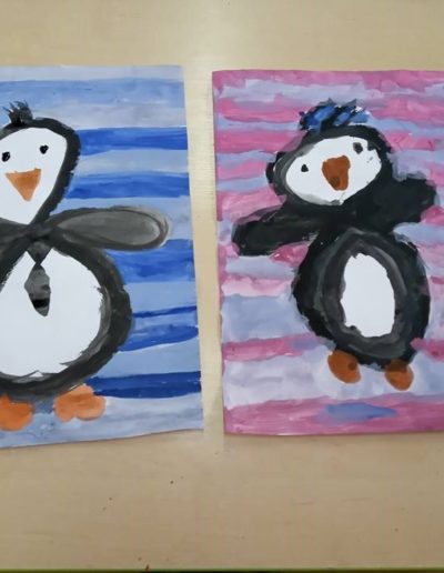 Praca plastyczna: Leniwe ósemki - pingwinki 1