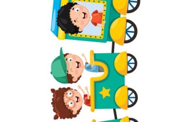 Dekoracje do druku: Pociąg z dziećmi (9 szablonów)
