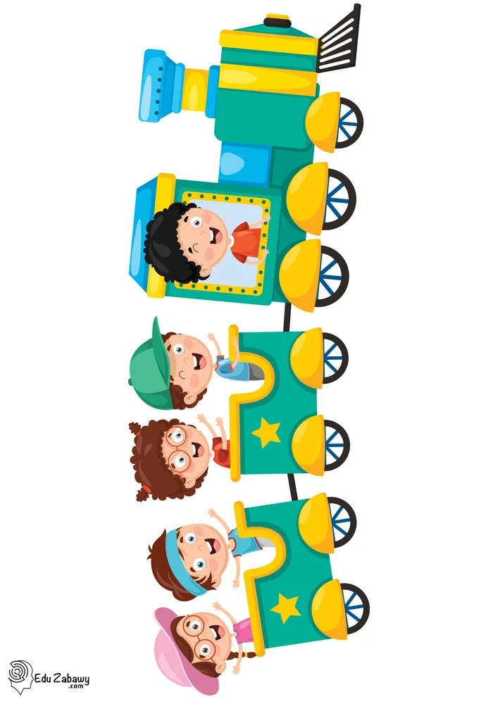 Dekoracje do druku: Pociąg z dziećmi (9 szablonów)