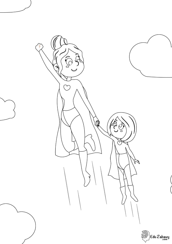 Kolorowanki do druku – Super Mama (7 szablonów)