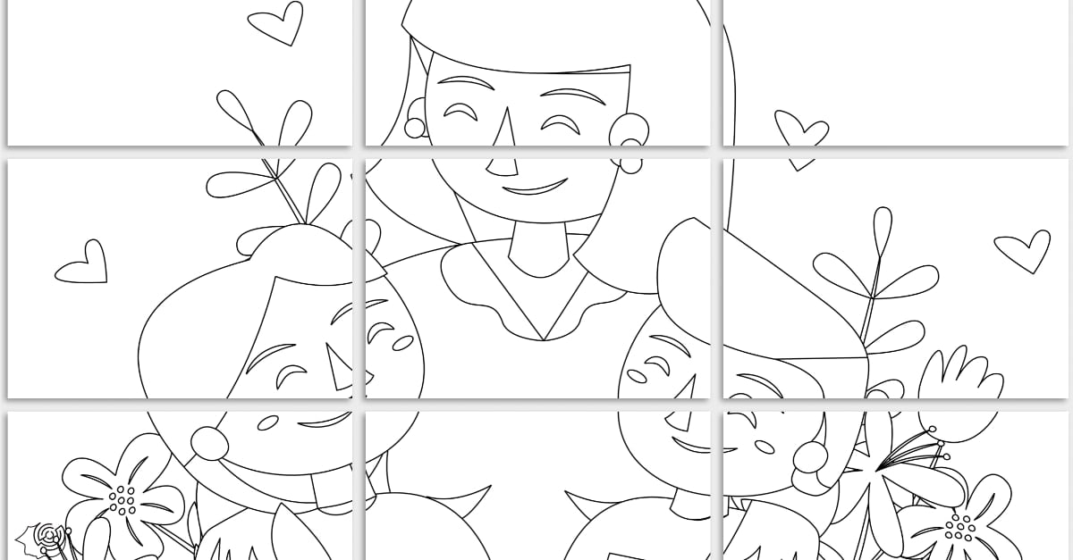 Kolorowanki XXL do druku: Mama z dziećmi (5 szablonów)