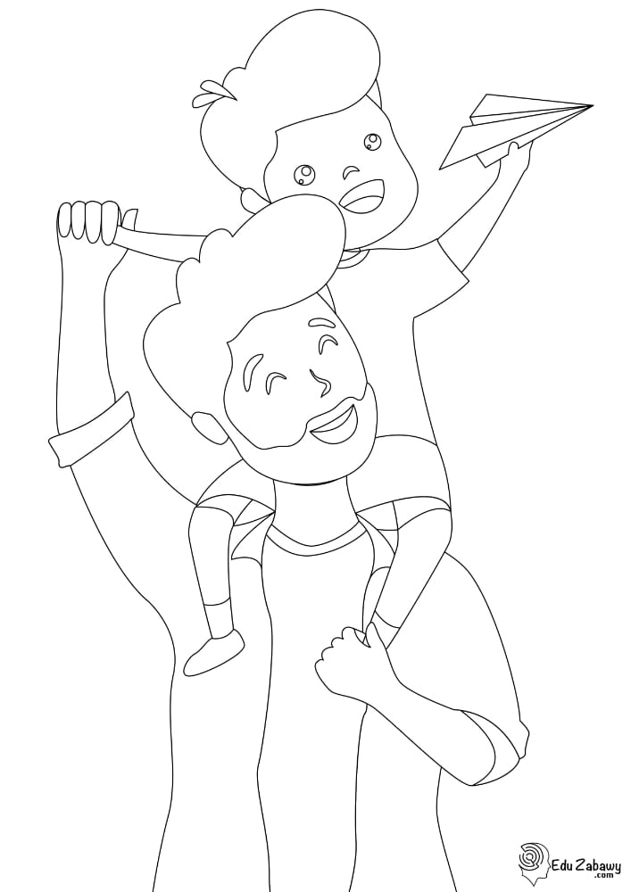 Kolorowanki do druku: Tata z synkiem (6 szablonów)