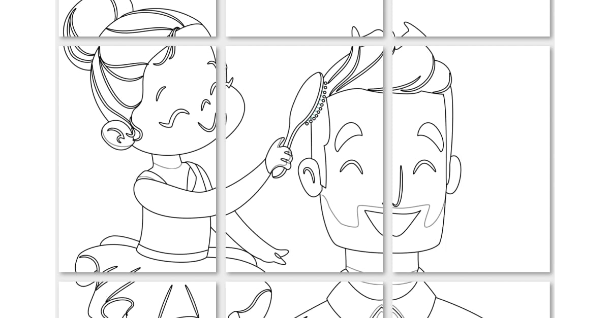 Kolorowanki XXL do druku: tata z córką (6 szablonów)