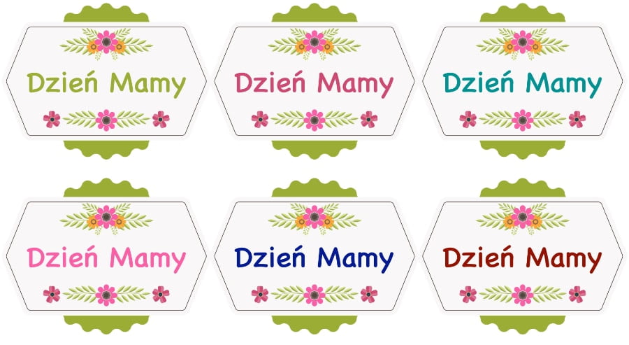 Odznaki na Dzień Mamy z kwiatami (6 szablonów)