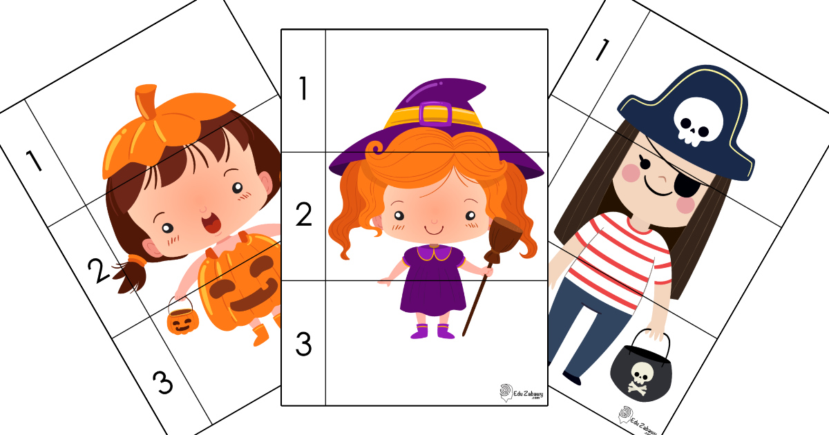 Karty pracy: Puzzle 3 elementy: Halloween
