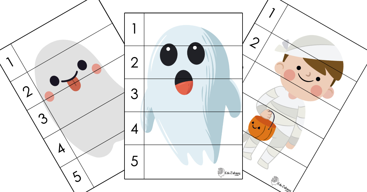 Karty pracy: Puzzle 5 elementów: Halloween
