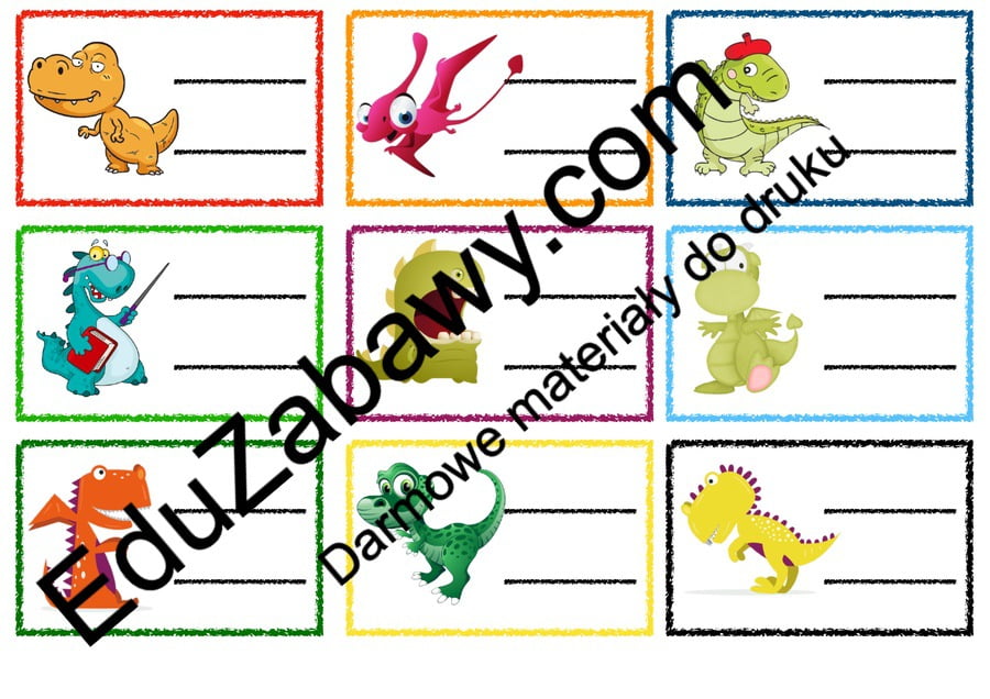 Znaczki przedszkolne do druku - Dinozaury
