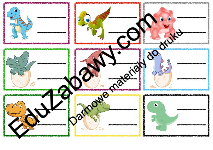 Znaczki przedszkolne do druku - Dinozaury