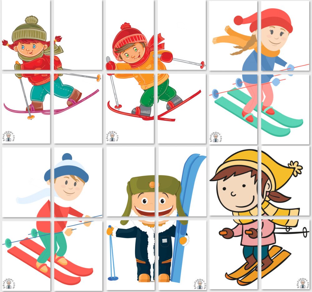 Dekoracje XXL do druku: Dzieci na nartach