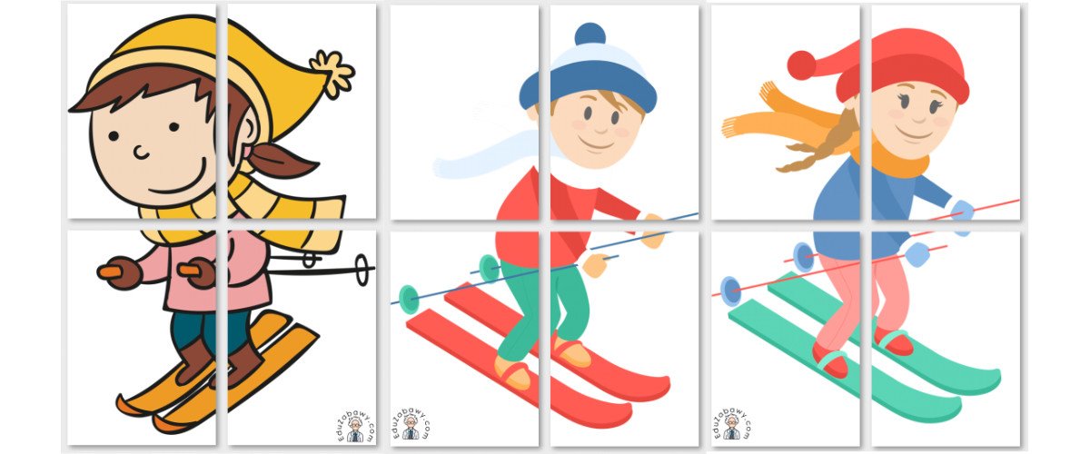 Dekoracje XXL do druku: Dzieci na nartach