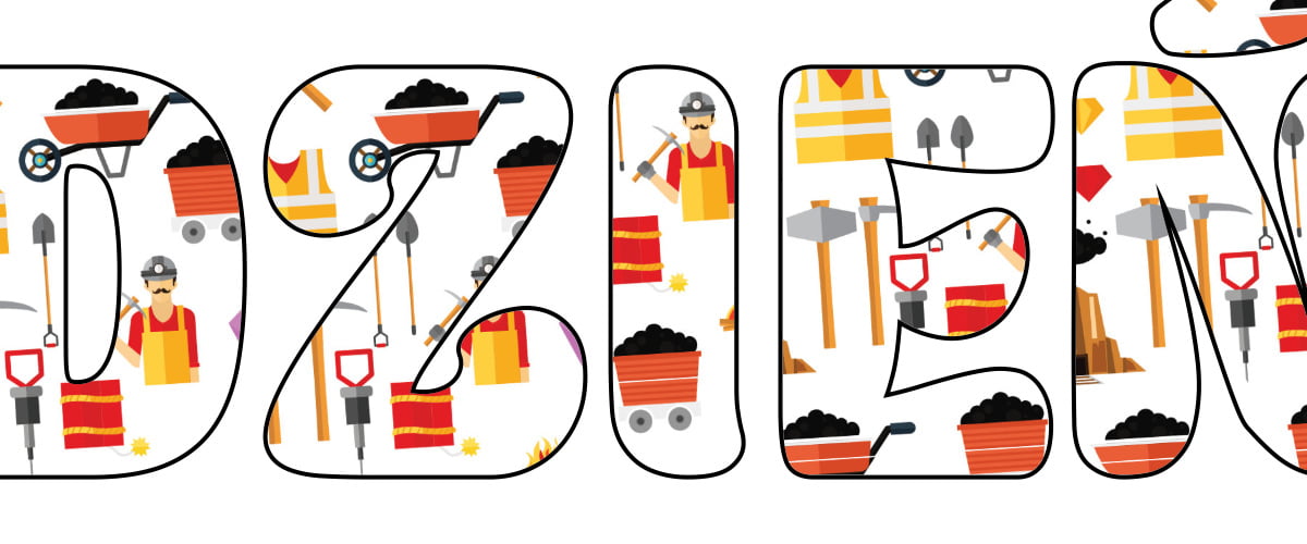 Napis do druku: Dzień Górnika – z wózkiem węgla