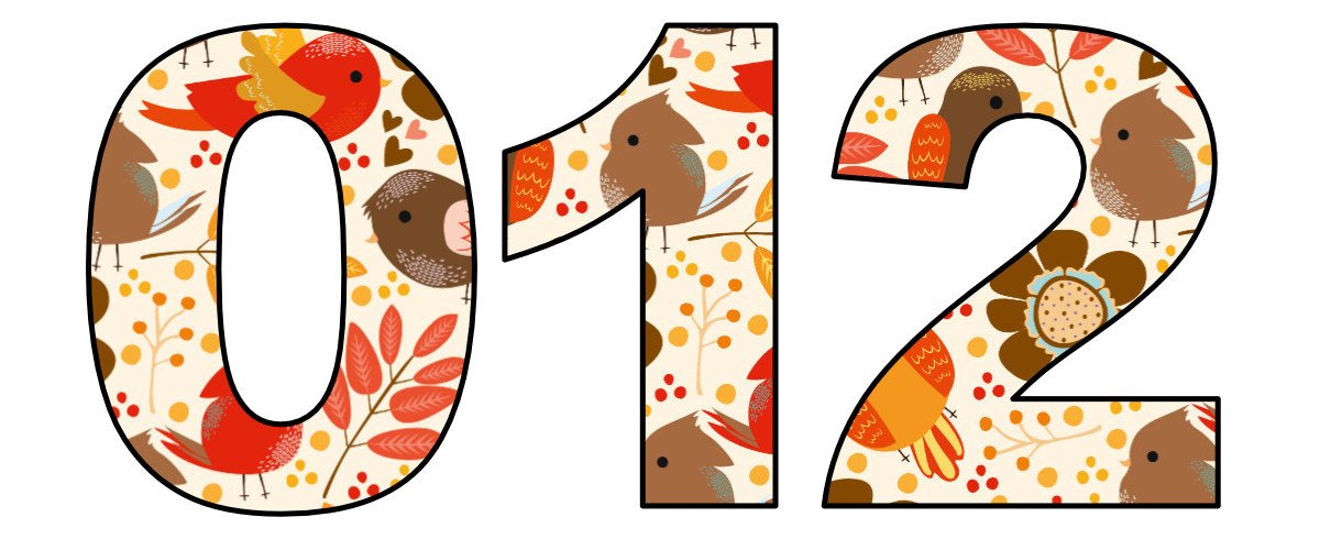 Ptaki: Cyfry i znaki specjalne