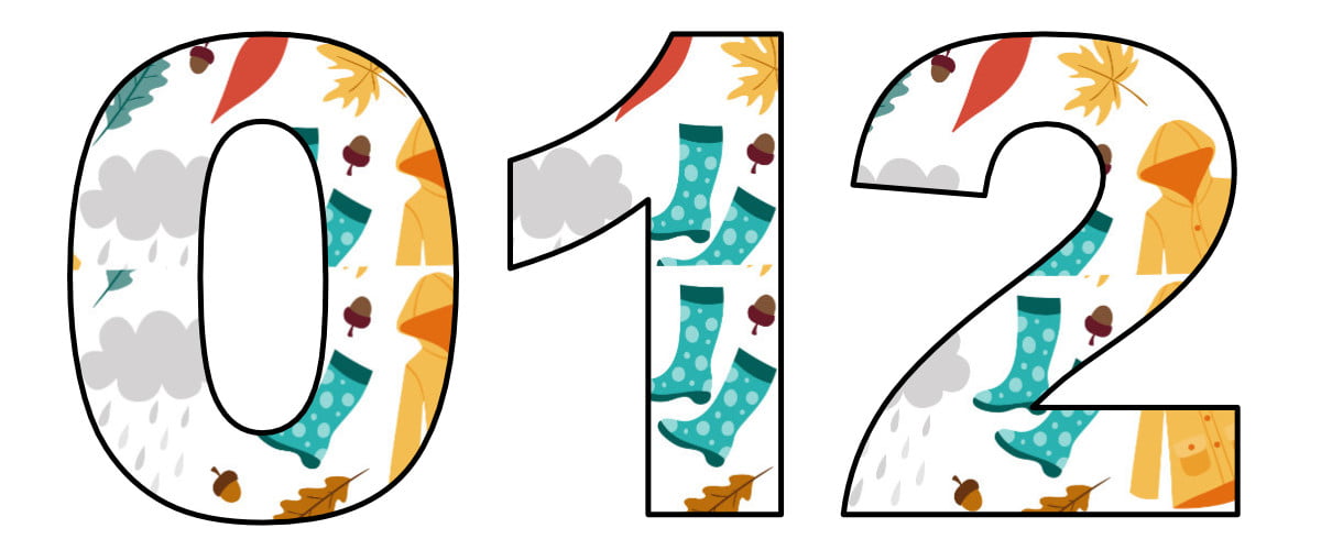 Jesienne ubrania: cyfry i znaki specjalne