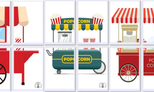 Dekoracje XXL do druku: Maszyna do robienia popcornu (7 szablonów)