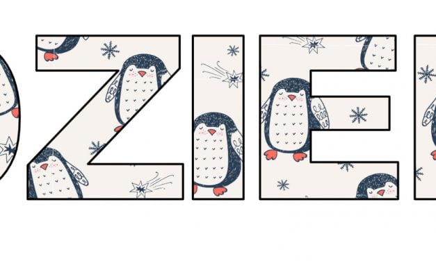 Napis do druku: Dzień pingwina – wzór w pingwiny i gwiazdy