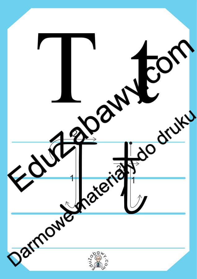 Plansza edukacyjna: litera T z kierunkiem pisania