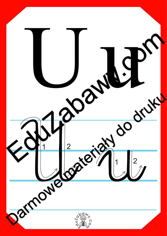 Plansza edukacyjna: litera U z kierunkiem pisania