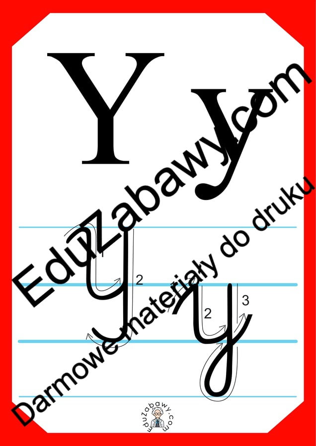 Plansza edukacyjna: litera Y z kierunkiem pisania