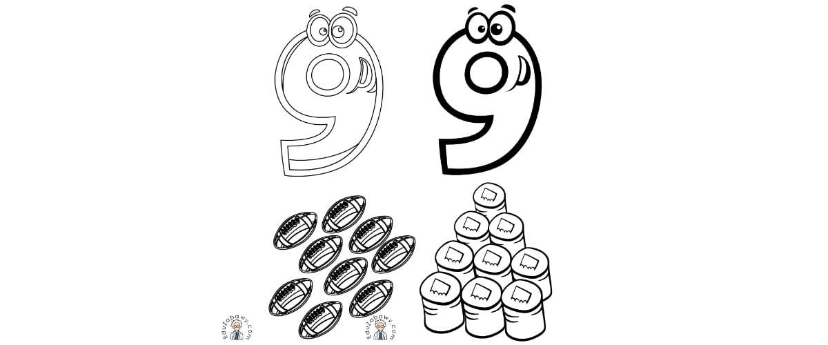 Cyfra 9: kolorowanki do wydruku