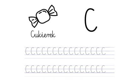 Pisanie po śladzie w liniaturze: Litera C (3 karty pracy)
