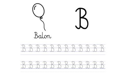 Pisanie po śladzie w liniaturze: Litera B (3 karty pracy)