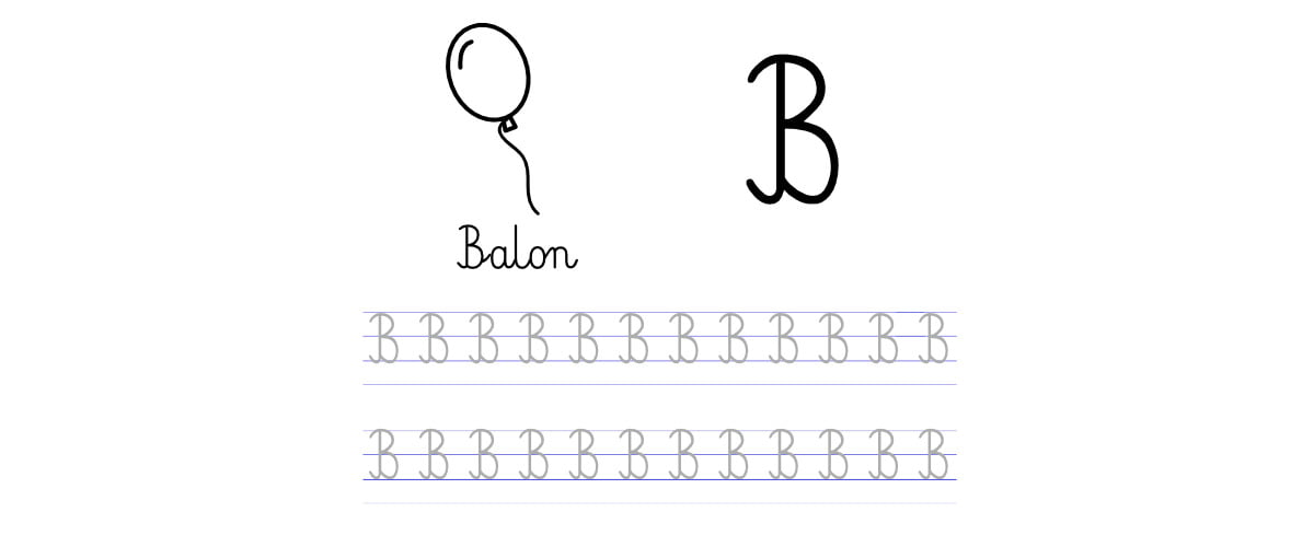Pisanie po śladzie w liniaturze: Litera B (3 karty pracy)