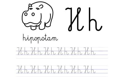 Pisanie po śladzie w liniaturze: Litera H (3 karty pracy)