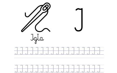 Pisanie po śladzie w liniaturze: Litera I (3 karty pracy)