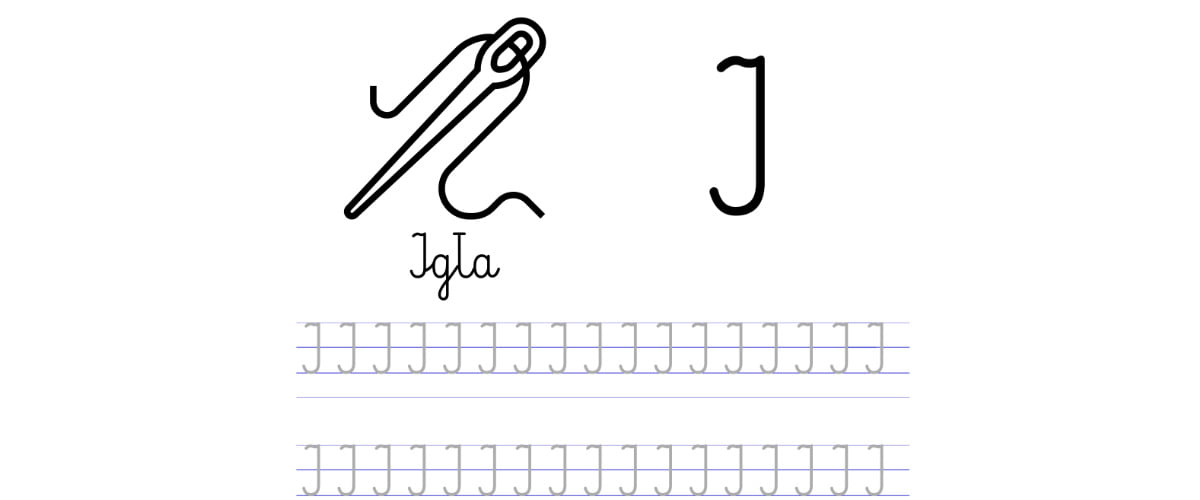Pisanie po śladzie w liniaturze: Litera I (3 karty pracy)